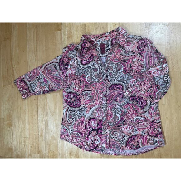 212 Paisley Button-down shirt Pink and Beige Size Petite Large - Picture 2 of 8